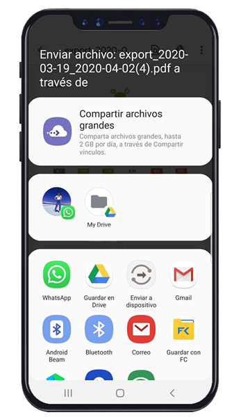 Seleccioná la app que deseas utilizar para compartir el informe